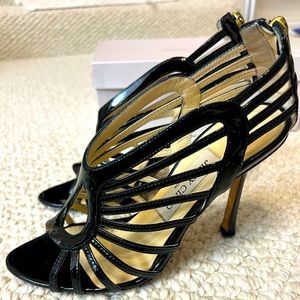 Jimmy Choo patent black heeled sandals